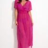 Short Sleeve Chiffon Wrap Maxi Kaftan - Fuchsia -Sultry Curve 313417 20230404112200