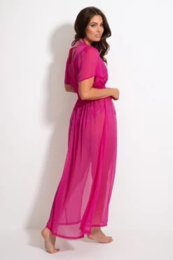 Short Sleeve Chiffon Wrap Maxi Kaftan - Fuchsia -Sultry Curve 313420 20230404112200