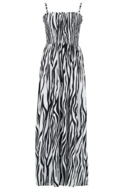 Removable Straps Shirred Split Maxi Dress - Zebra 12 Removable Straps Shirred Split Maxi Dress - Zebra -Sultry Curve 313482 20230404113700