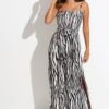 Removable Straps Shirred Split Maxi Dress - Zebra 1 Removable Straps Shirred Split Maxi Dress - Zebra -Sultry Curve 313483 20230404113700