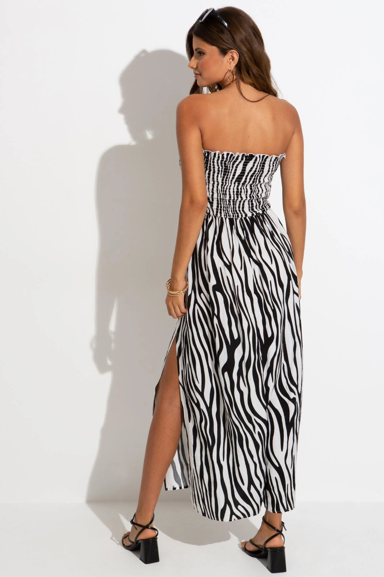 Removable Straps Shirred Split Maxi Dress - Zebra 5 Removable Straps Shirred Split Maxi Dress - Zebra - Image 3
