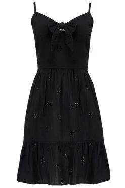 Strappy Tie Front Broderie Beach Sundress - Black -Sultry Curve 313536 20230719103000
