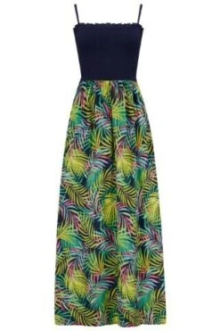 Removable Straps Shirred Split Maxi Dress - Navy Fern 13 Removable Straps Shirred Split Maxi Dress - Navy Fern -Sultry Curve 313592 20230404120300