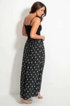Removable Straps Shirred Split Maxi Dress - Black/White -Sultry Curve 313604 20230519164100