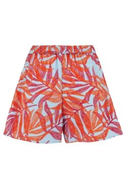 Crinkle Viscose Tie Front Beach Shorts - Aqua Palm -Sultry Curve 313635 20230518151000