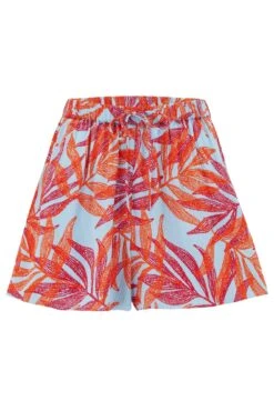 Crinkle Viscose Tie Front Beach Shorts - Aqua Palm -Sultry Curve 313636 20230518151000