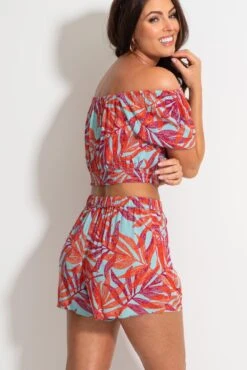 Crinkle Viscose Tie Front Beach Shorts - Aqua Palm -Sultry Curve 313640 20230518150900