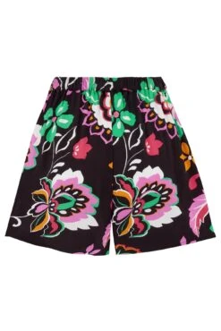 Crinkle Viscose Tie Front Beach Shorts - Black/Multi -Sultry Curve 313641 20230404121100