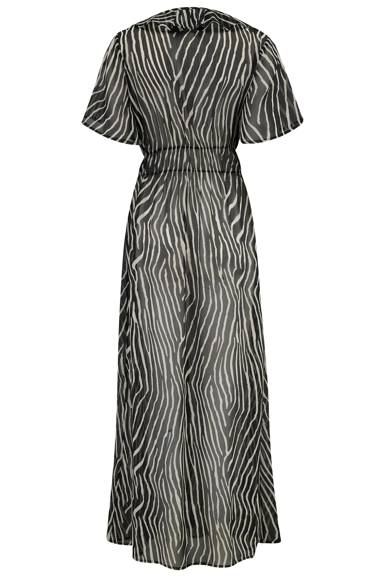 Frill Detail Double Tie Chiffon Kimono - Black/Neutral 12 Frill Detail Double Tie Chiffon Kimono - Black/Neutral - Image 10