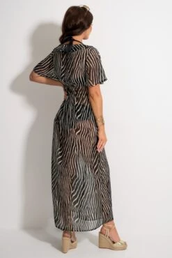 Frill Detail Double Tie Chiffon Kimono - Black/Neutral 18 Frill Detail Double Tie Chiffon Kimono - Black/Neutral -Sultry Curve 313742 20230519132200