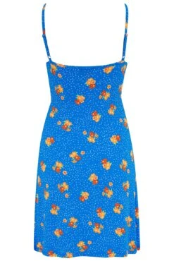 Strappy Tie Front Jersey Mini Dress - Blue Floral -Sultry Curve 313767 20230519101300