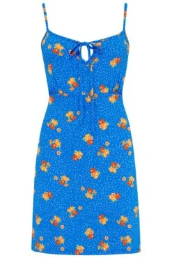Strappy Tie Front Jersey Mini Dress - Blue Floral -Sultry Curve 313768 20230519101300