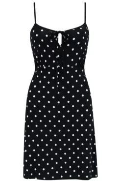 Strappy Tie Front Jersey Mini Dress - Black Spot 12 Strappy Tie Front Jersey Mini Dress - Black Spot -Sultry Curve 314185 20230519164000