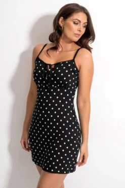 Strappy Tie Front Jersey Mini Dress - Black Spot 9 Strappy Tie Front Jersey Mini Dress - Black Spot -Sultry Curve 314186 20230519164000