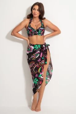 Crinkle Viscose Wrap Sarong Skirt - Black/Multi -Sultry Curve 314933 20230517170700