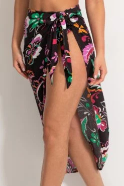 Crinkle Viscose Wrap Sarong Skirt - Black/Multi -Sultry Curve 314934 20230517170700