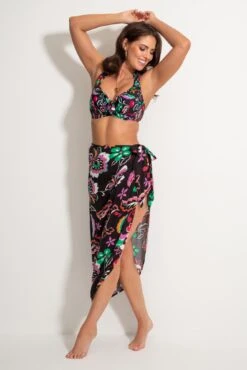 Crinkle Viscose Wrap Sarong Skirt - Black/Multi -Sultry Curve 314936 20230517170600