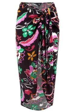 Crinkle Viscose Wrap Sarong Skirt - Black/Multi -Sultry Curve 314938 20230517170600