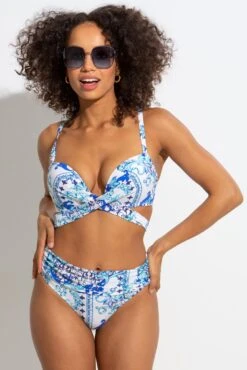 Amalfi Front Fastening Wrap Around Padded Underwired Top - White/Blue -Sultry Curve 315041 20230425132200