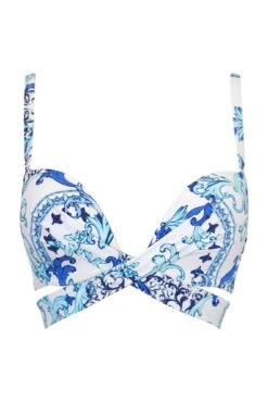 Amalfi Front Fastening Wrap Around Padded Underwired Top - White/Blue -Sultry Curve 315046 20230425132200