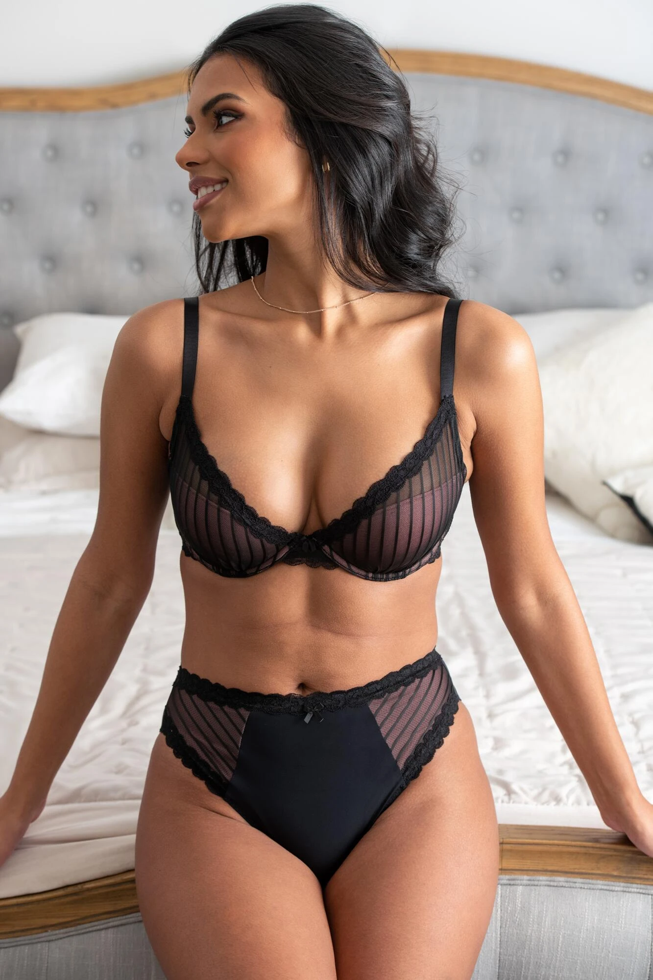 Luxe Linear High Leg Brief - Black/Blush 3 Luxe Linear High Leg Brief - Black/Blush