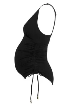 Maternity Ruched Adjustable Side Swimsuit - Black -Sultry Curve 315120 20230531154300