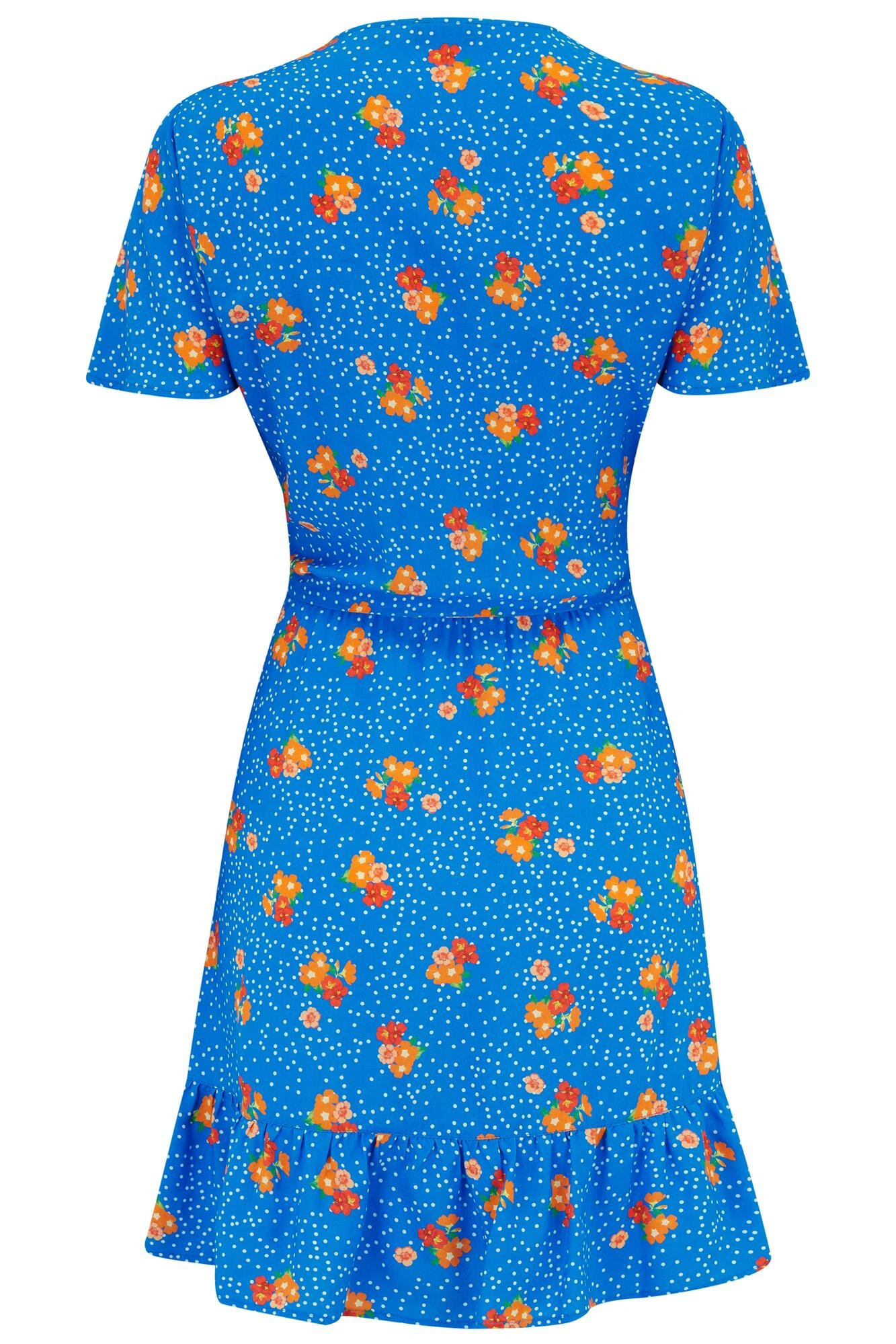 Woven EcoVero™ Tiered Wrap Dress - Blue Floral 9 Woven EcoVero™ Tiered Wrap Dress - Blue Floral - Image 7