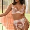 India Embroidery Plunge Suspender Set - Soft Pink -Sultry Curve 315833 20230510153100
