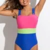 Palm Springs Colour Block Tummy Control Swimsuit - Ultramarine/Pink/Citrus -Sultry Curve 316185 20230516093500
