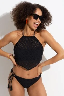 Summer Breeze Underwired Halter Scarf Top - Black -Sultry Curve 316236 20230530103800