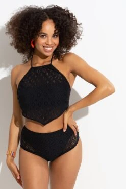 Summer Breeze Underwired Halter Scarf Top - Black -Sultry Curve 316237 20230530103800