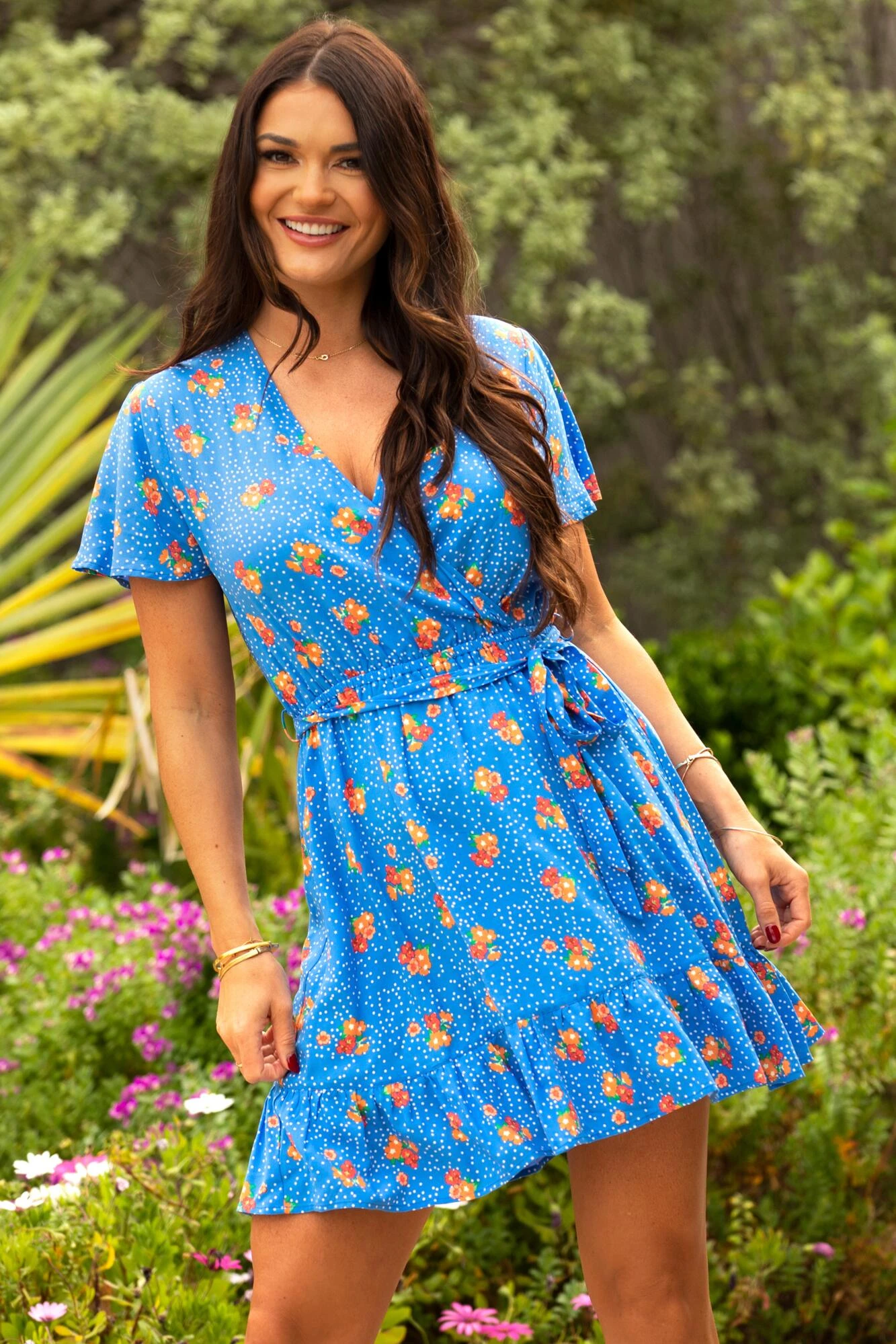 Woven EcoVero™ Tiered Wrap Dress - Blue Floral 3 Woven EcoVero™ Tiered Wrap Dress - Blue Floral
