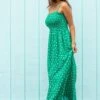 Removable Straps Shirred Bodice Maxi Dress - Green/White 1 Removable Straps Shirred Bodice Maxi Dress - Green/White -Sultry Curve 316311 20230518120900
