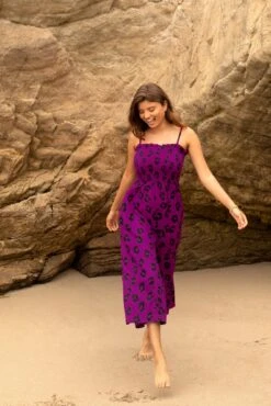 Shirred Crop Leg Jumpsuit - Violet Leopard -Sultry Curve 316340 20230518162100