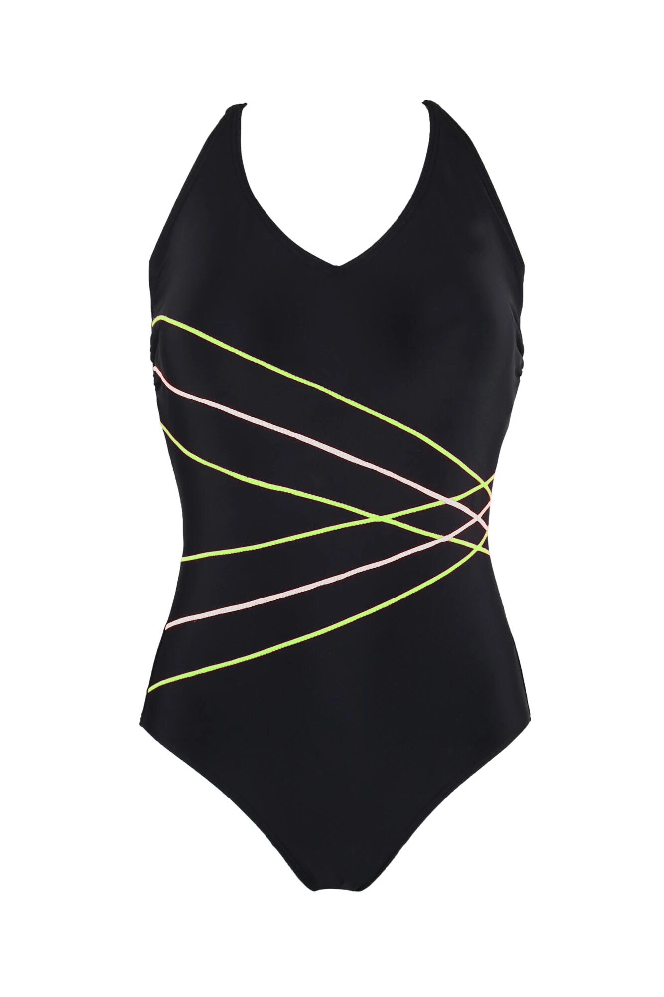 Energy Chlorine Resistant Recycled V Neck Linear Swimsuit - Black/Lime 6 Energy Chlorine Resistant Recycled V Neck Linear Swimsuit - Black/Lime - Image 4