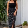 Removable Straps Shirred Split Maxi Dress - Black/White 1 Removable Straps Shirred Split Maxi Dress - Black/White -Sultry Curve 316444 20230519164100