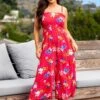 Shirred Crop Leg Jumpsuit - Red Tropical 1 Shirred Crop Leg Jumpsuit - Red Tropical -Sultry Curve 316448 20230519164600