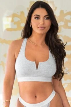 Love To Lounge Logo Cotton Non Wired Crop Top - Grey Marl
