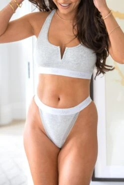 Love To Lounge Logo Cotton Thong - Grey Marl -Sultry Curve 316691 20230526135700