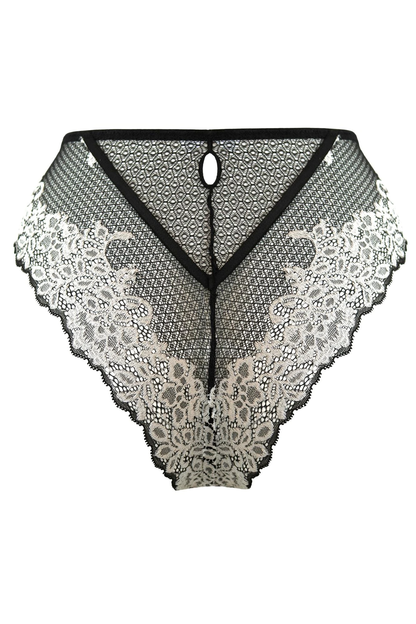 India Two-Tone Bold Lace High-Leg Brief - Black/Ivory 9 India Two-Tone Bold Lace High-Leg Brief - Black/Ivory - Image 7