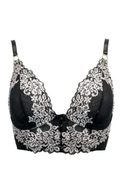 India Two-Tone Bold Lace Front Fastening Bralette - Black/Ivory -Sultry Curve 317107 20230601112800