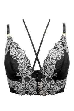 India Two-Tone Bold Lace Front Fastening Bralette - Black/Ivory -Sultry Curve 317108 20230601112800
