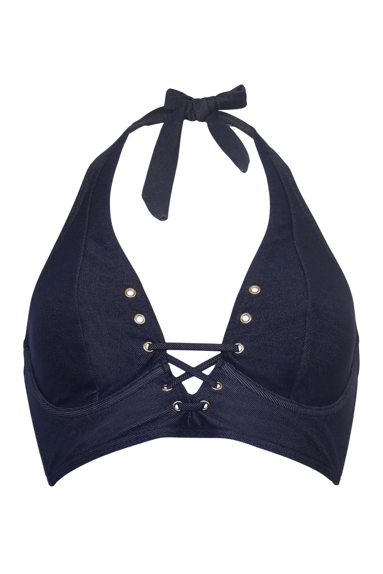 Adelaide Denim Underwired Lace Up Longline Top - Blue 7 Adelaide Denim Underwired Lace Up Longline Top - Blue - Image 5