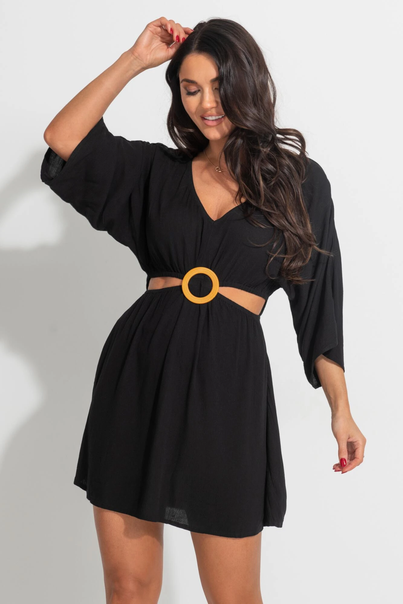 EcoVero™ Cut Out Crinkle O Ring Cover Up - Black 4 EcoVero™ Cut Out Crinkle O Ring Cover Up - Black - Image 2