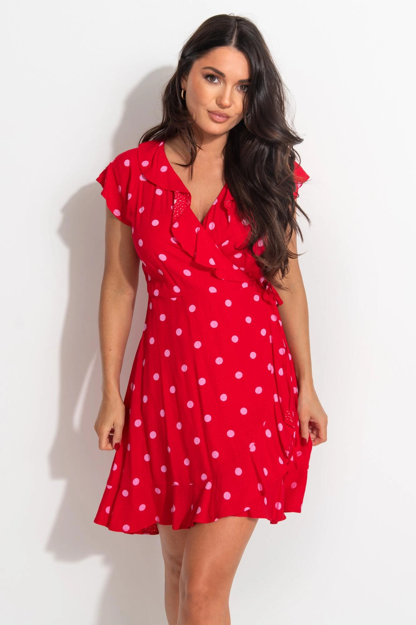 Textured Woven Wrap Beach Dress - Red/Pink 3 Textured Woven Wrap Beach Dress - Red/Pink