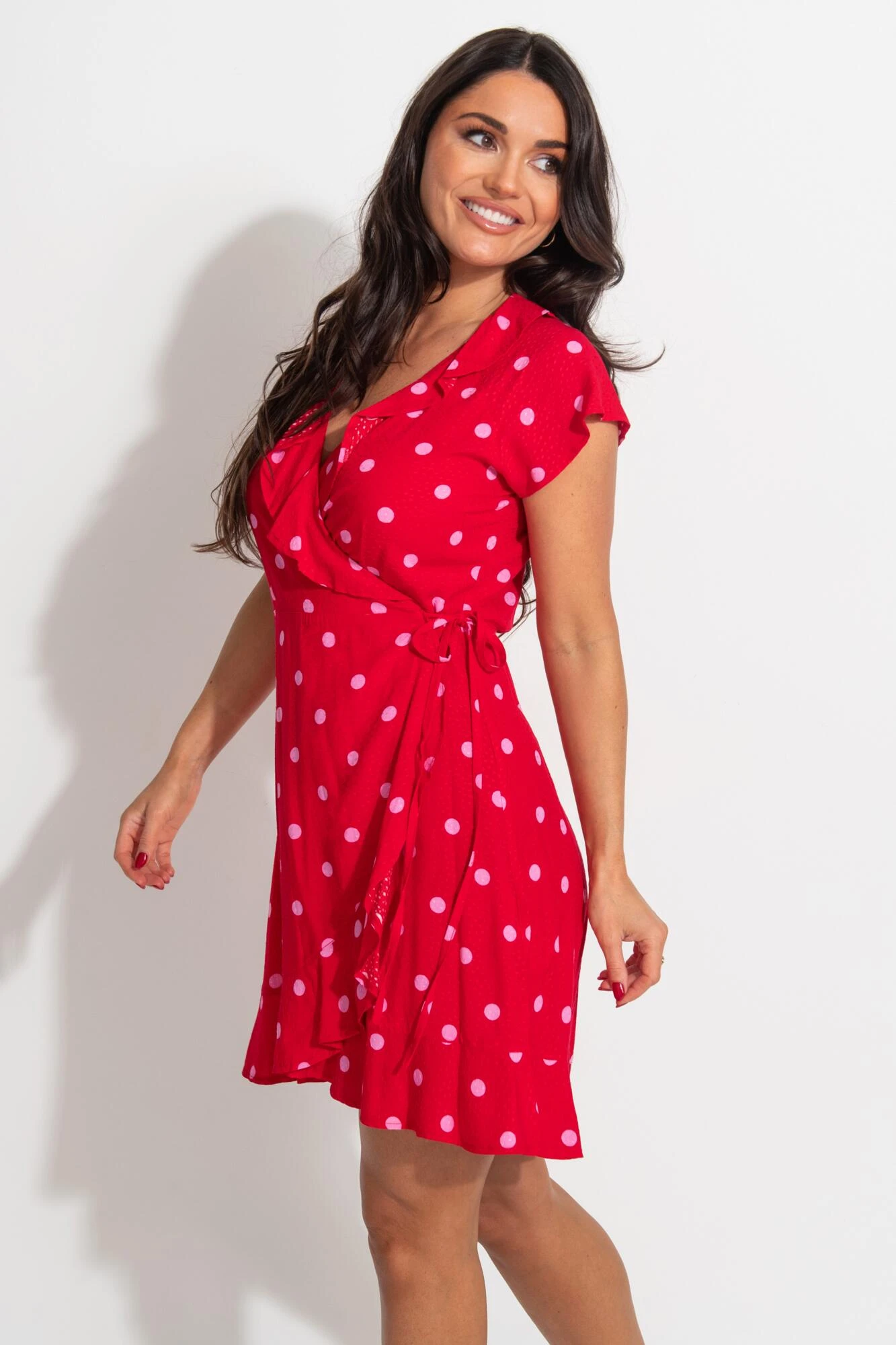 Textured Woven Wrap Beach Dress - Red/Pink 4 Textured Woven Wrap Beach Dress - Red/Pink - Image 2