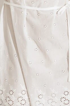 Cotton Broderie Bardot Mini Beach Dress - White -Sultry Curve 318970 20230818155100