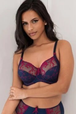 Imogen Rose Embroidered Bra - Navy/Raspberry
