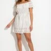 Cotton Broderie Bardot Mini Beach Dress - White -Sultry Curve 320570 20230818155100